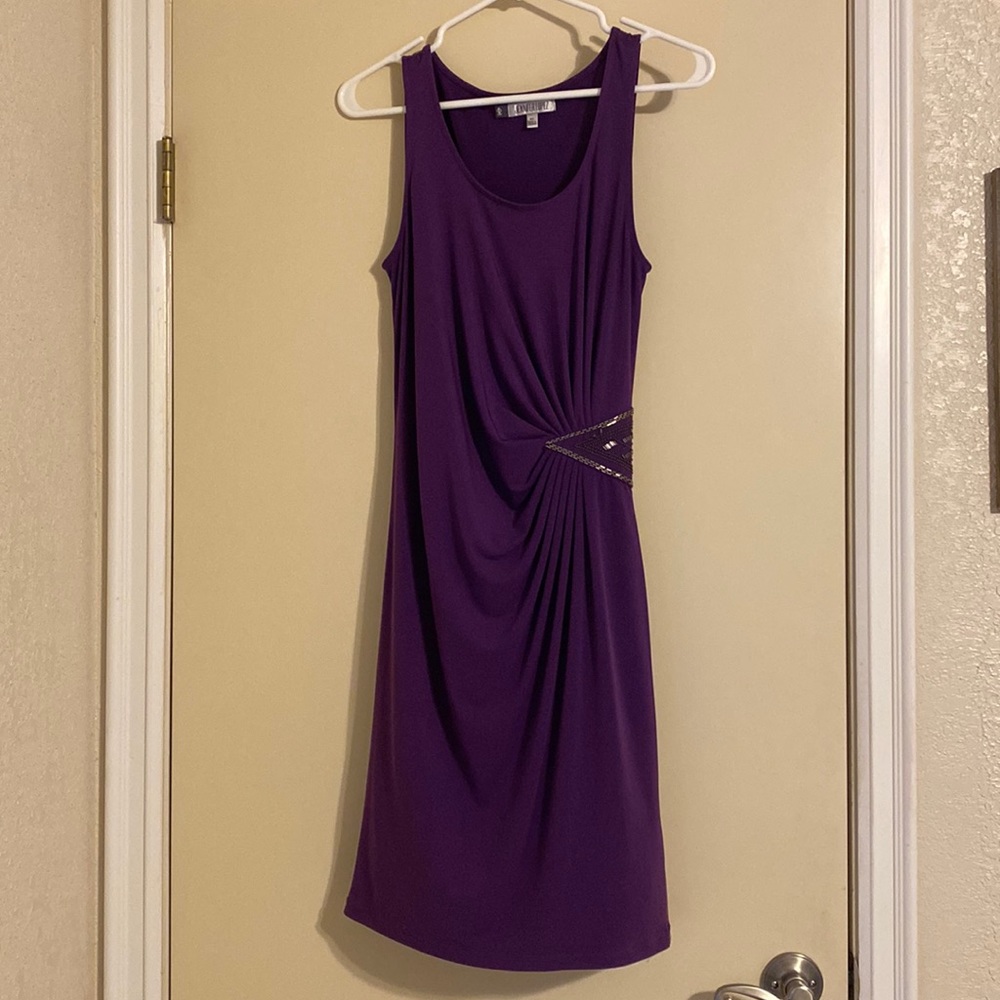 Jennifer Lopez scoop neck purple dress. Size XS, beading